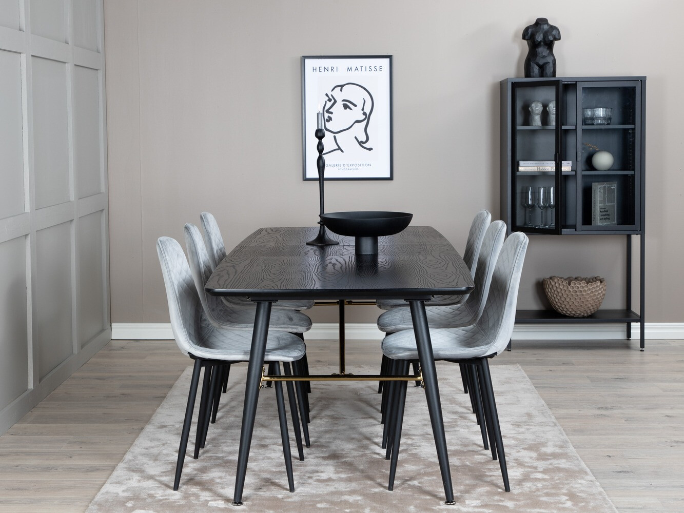 Salle à manger complète Dallas 1448 (Gris + Noir)