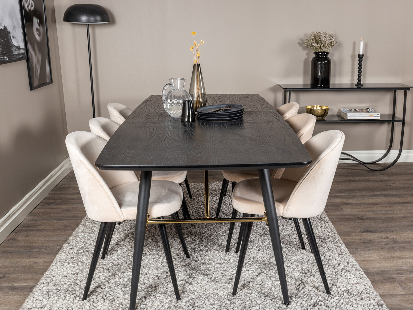 Salle à manger complète Dallas 1449 (Beige + Noir)
