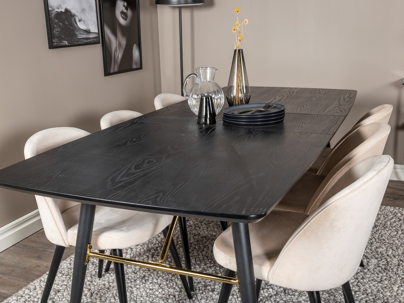Salle à manger complète Dallas 1449 (Beige + Noir)