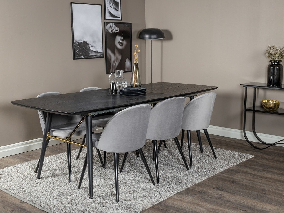 Salle à manger complète Dallas 1449 (Gris clair + Noir)