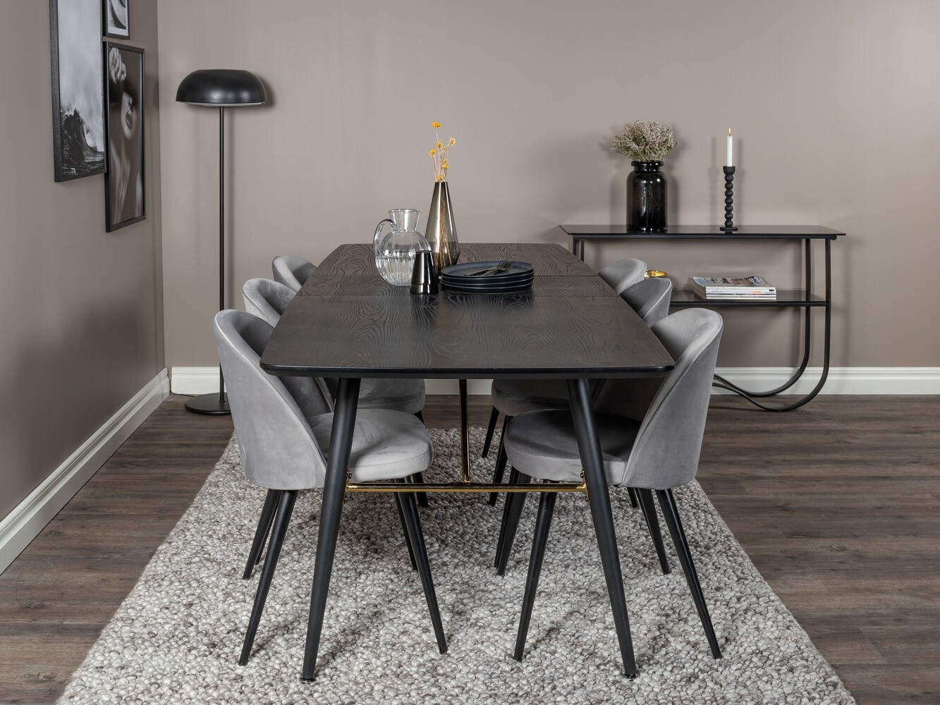 Salle à manger complète Dallas 1449 (Gris clair + Noir)