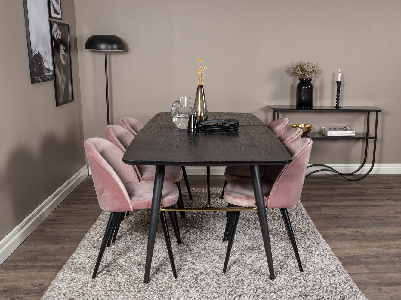 Salle à manger complète Dallas 1449 (Rose + Noir)