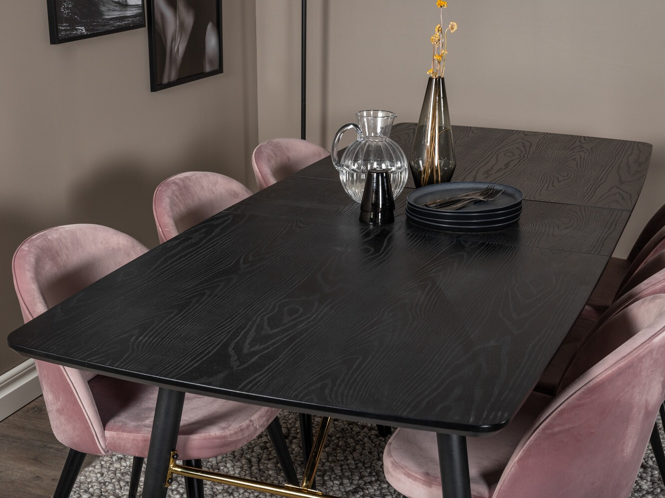 Salle à manger complète Dallas 1449 (Rose + Noir)