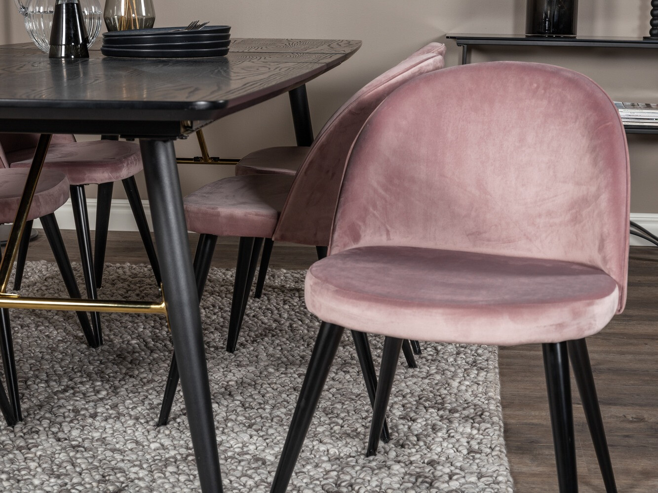 Salle à manger complète Dallas 1449 (Rose + Noir)