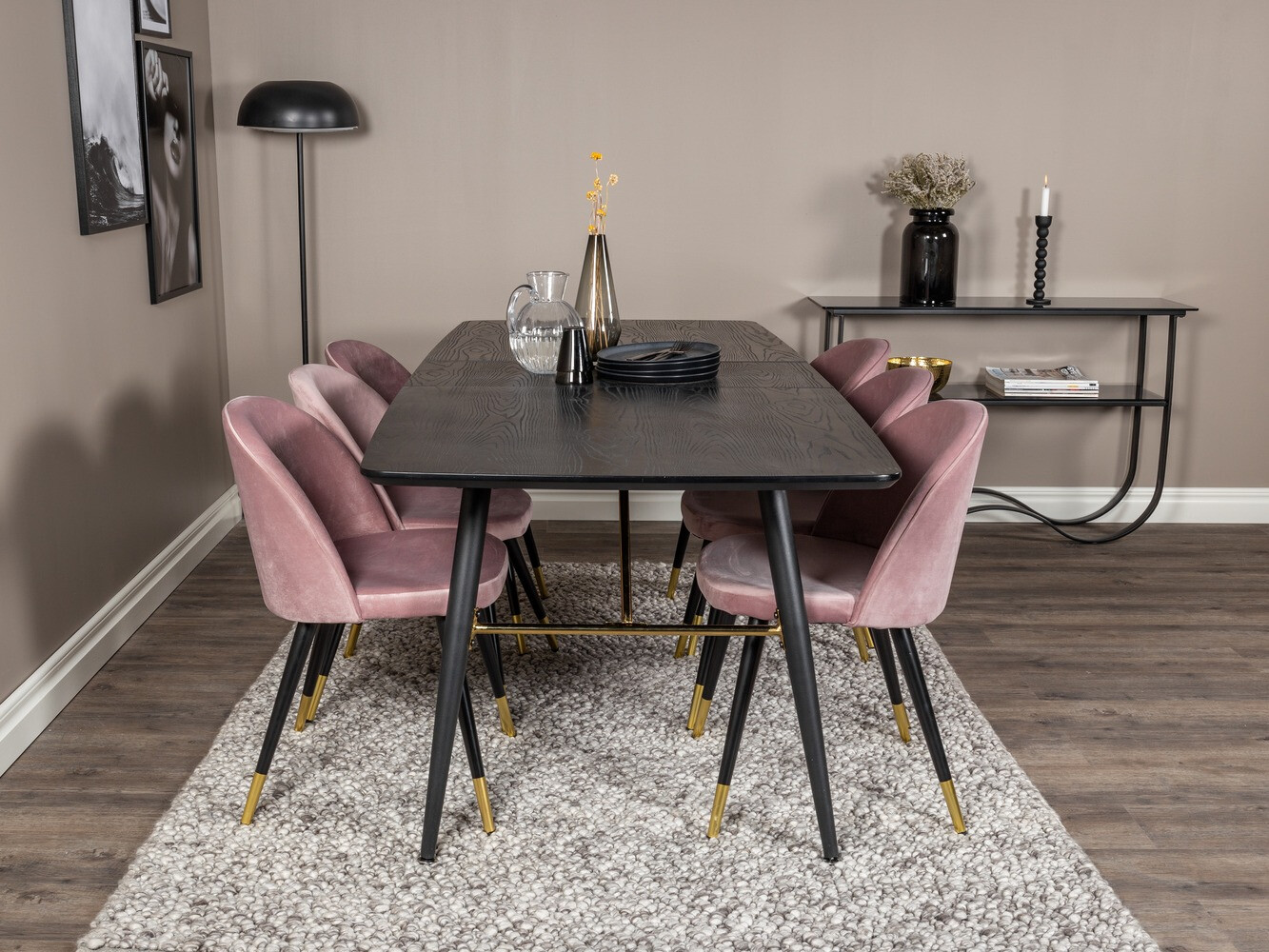 Salle à manger complète Dallas 1451 (Rose + Noir)