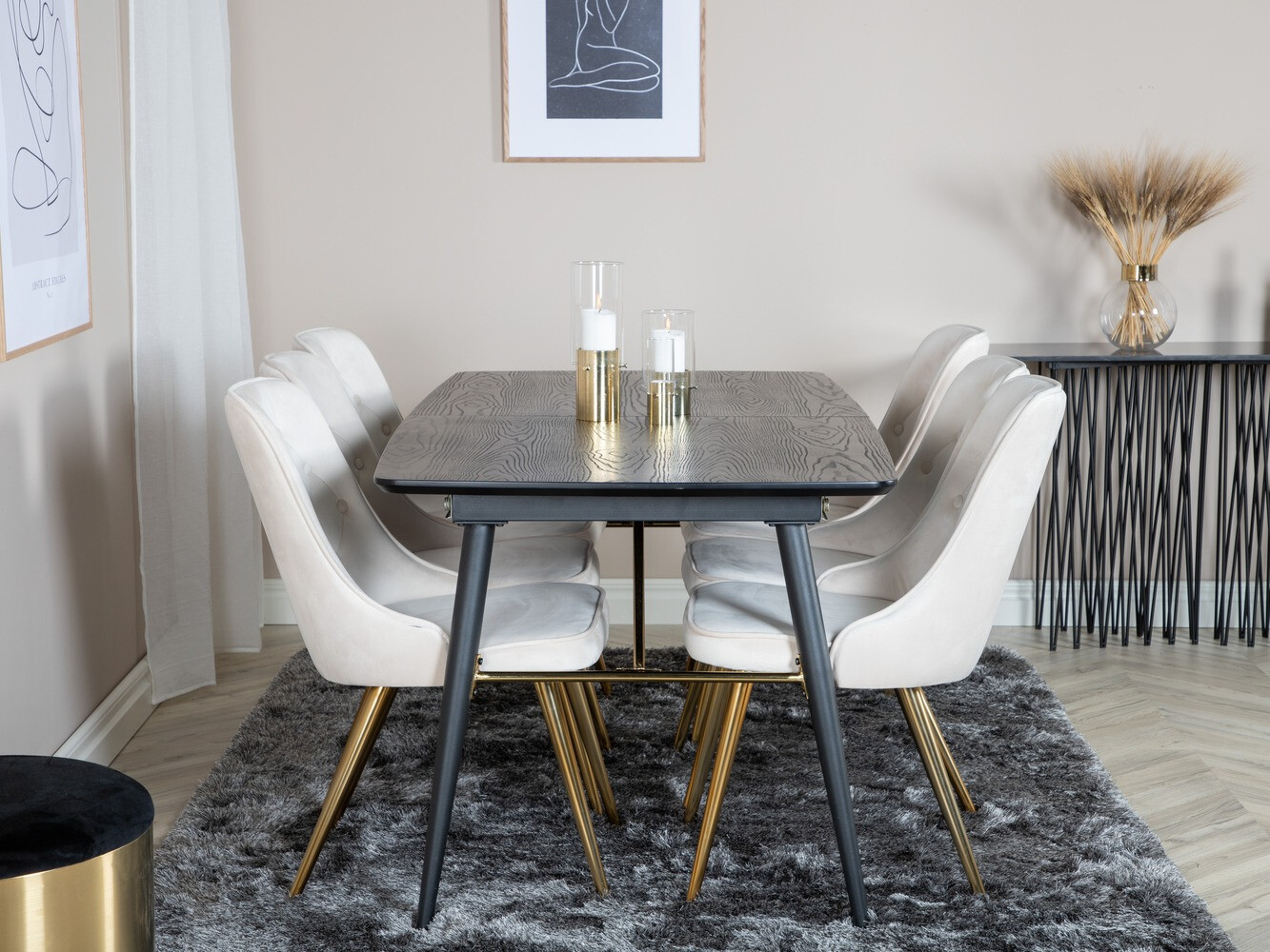 Salle à manger complète Dallas 1453 (Beige + doré)