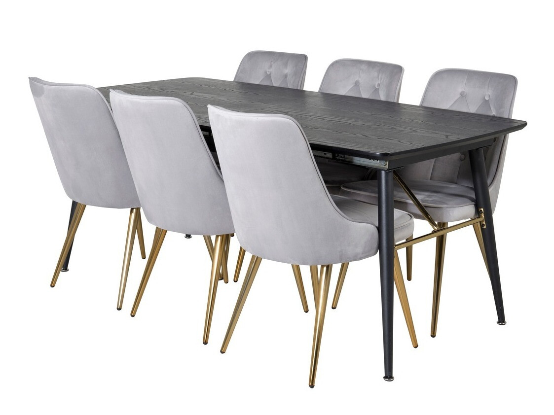 Salle à manger complète Dallas 1453 (Gris clair + doré)