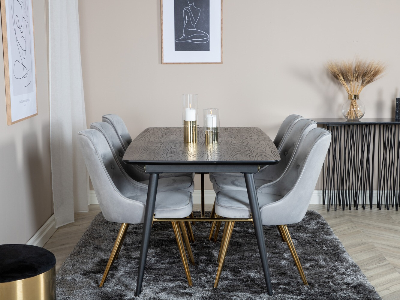 Salle à manger complète Dallas 1453 (Gris clair + doré)