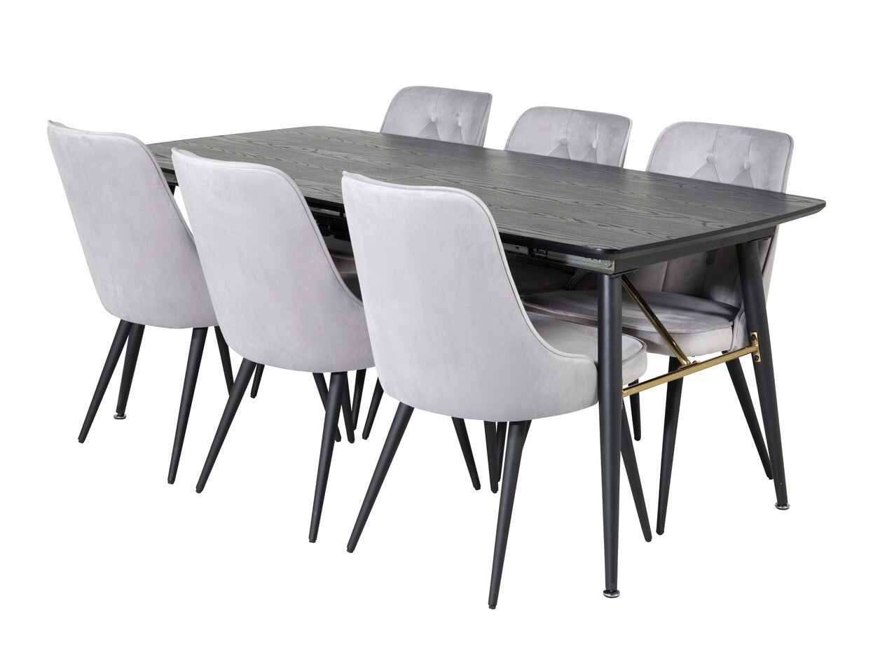 Salle à manger complète Dallas 1453 (Gris clair + Noir)