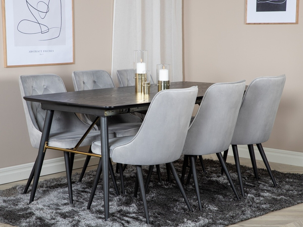 Salle à manger complète Dallas 1453 (Gris clair + Noir)