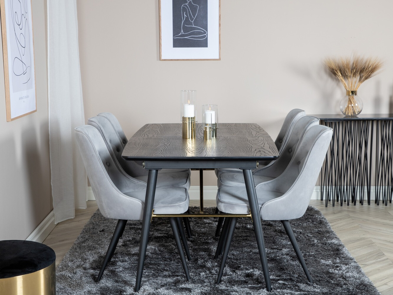 Salle à manger complète Dallas 1453 (Gris clair + Noir)