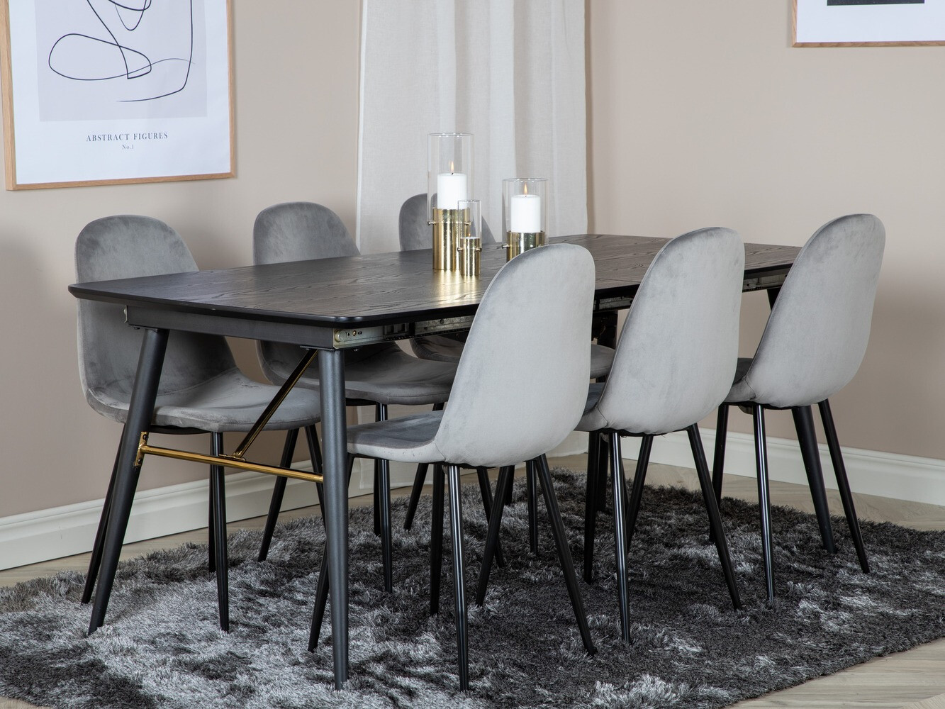 Salle à manger complète Dallas 1580 (Gris + Noir)