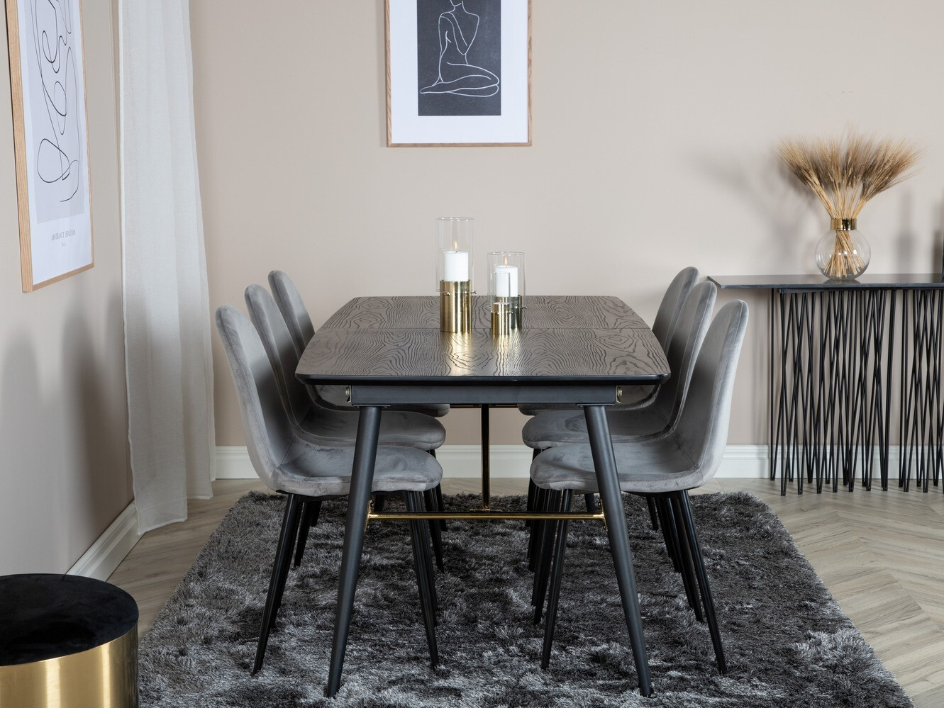Salle à manger complète Dallas 1580 (Gris + Noir)