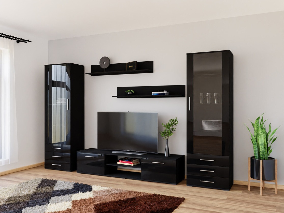 Ensemble de salon Tornola 109 (Noir + Noir brillant)