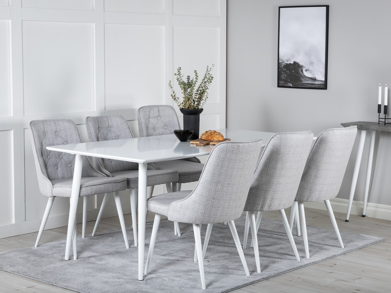 Salle à manger complète Dallas 1625 (Gris clair + Blanc)