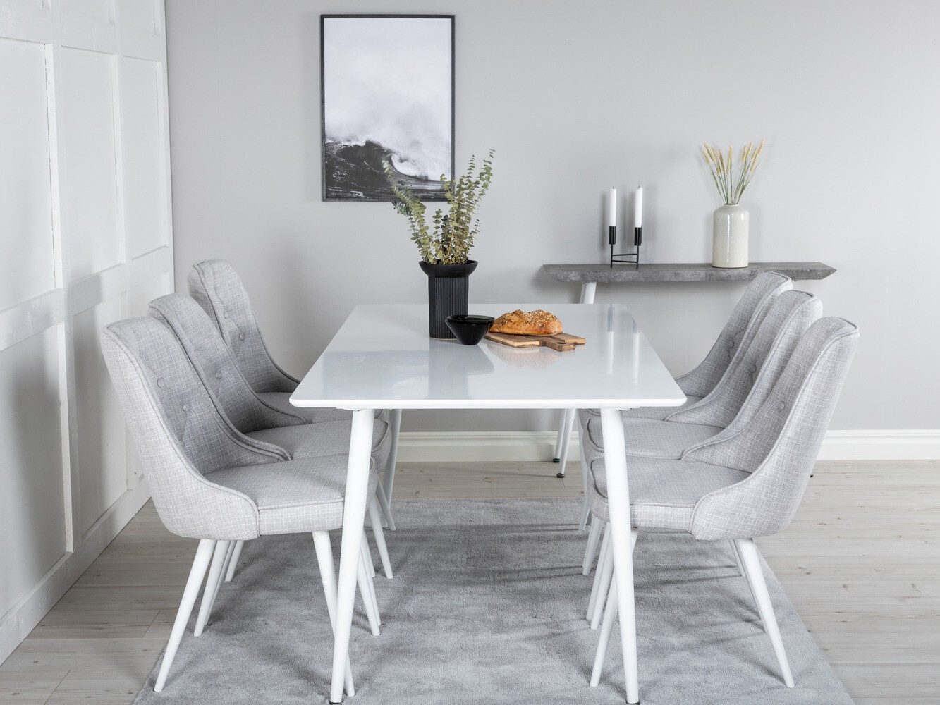 Salle à manger complète Dallas 1625 (Gris clair + Blanc)