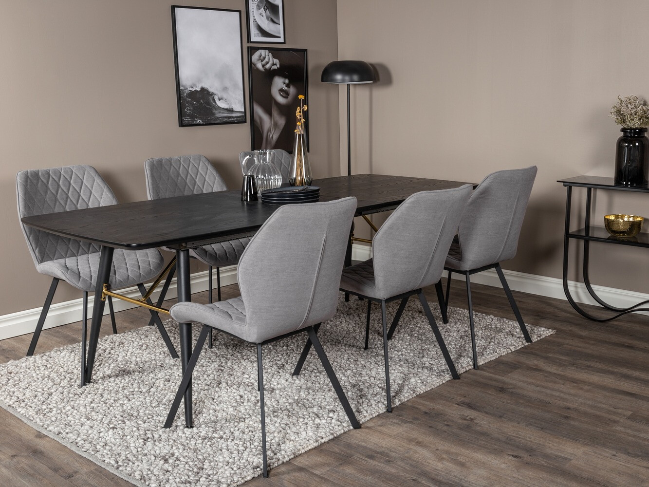 Salle à manger complète Dallas 1647 (Gris + Noir)