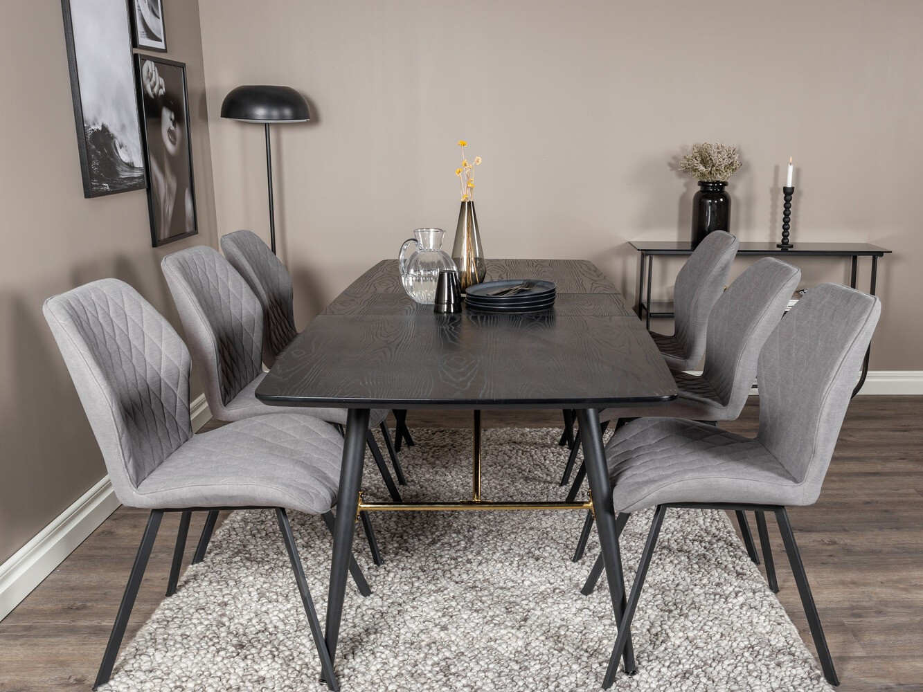 Salle à manger complète Dallas 1647 (Gris + Noir)