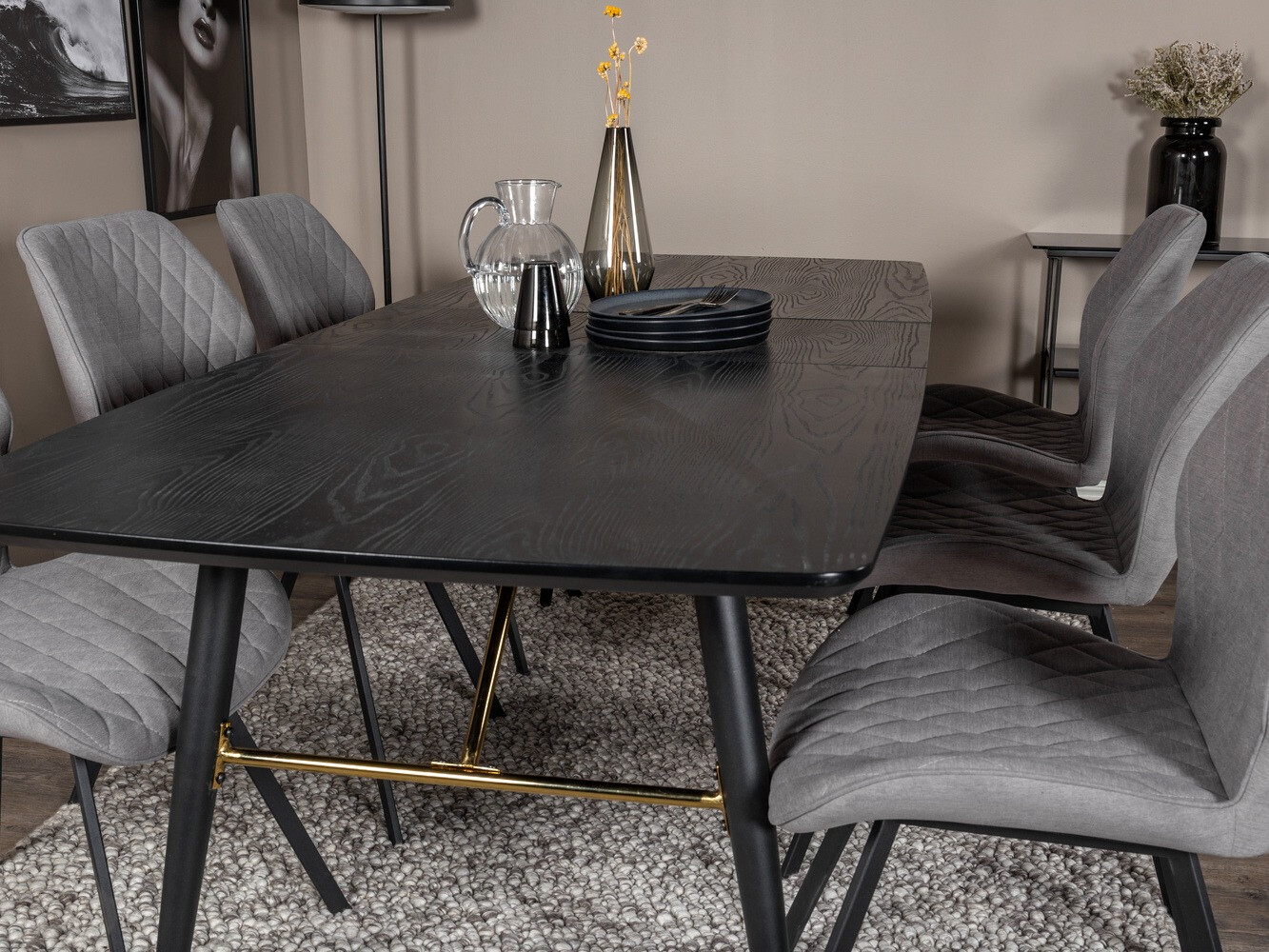 Salle à manger complète Dallas 1647 (Gris + Noir)