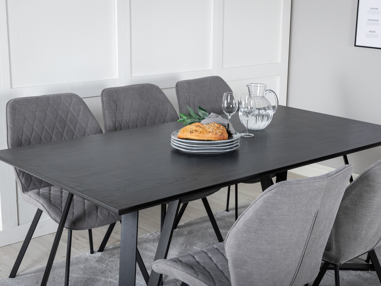 Salle à manger complète Dallas 1685 (Gris + Noir)