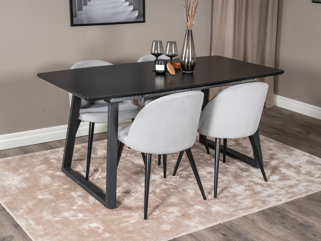 Salle à manger complète Dallas 1687 (Gris + Noir)