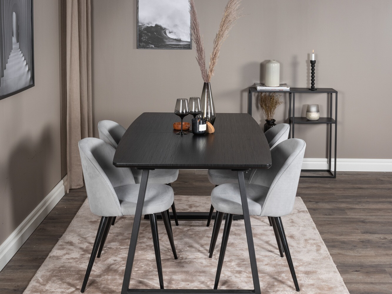 Salle à manger complète Dallas 1687 (Gris + Noir)