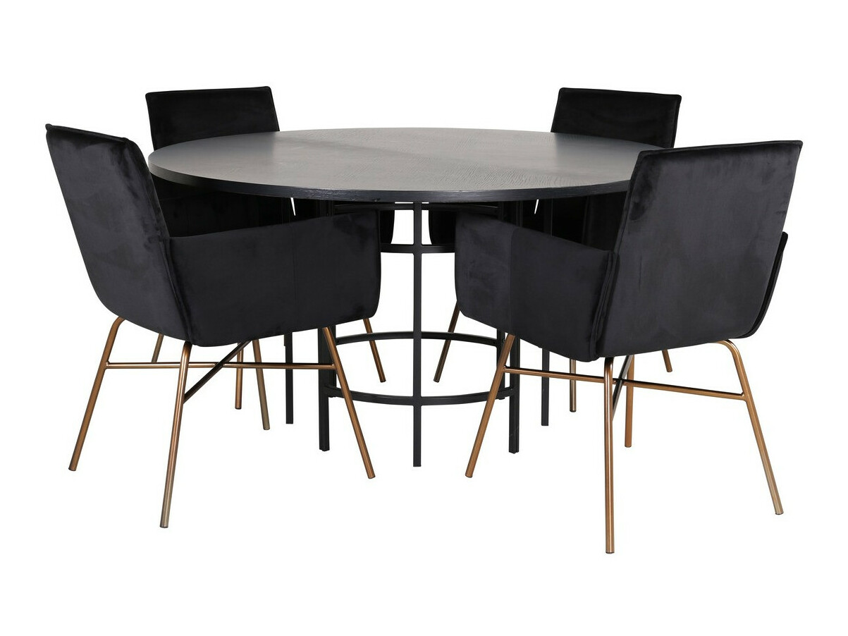Salle à manger complète Dallas 2337 (Noir + Laiton)