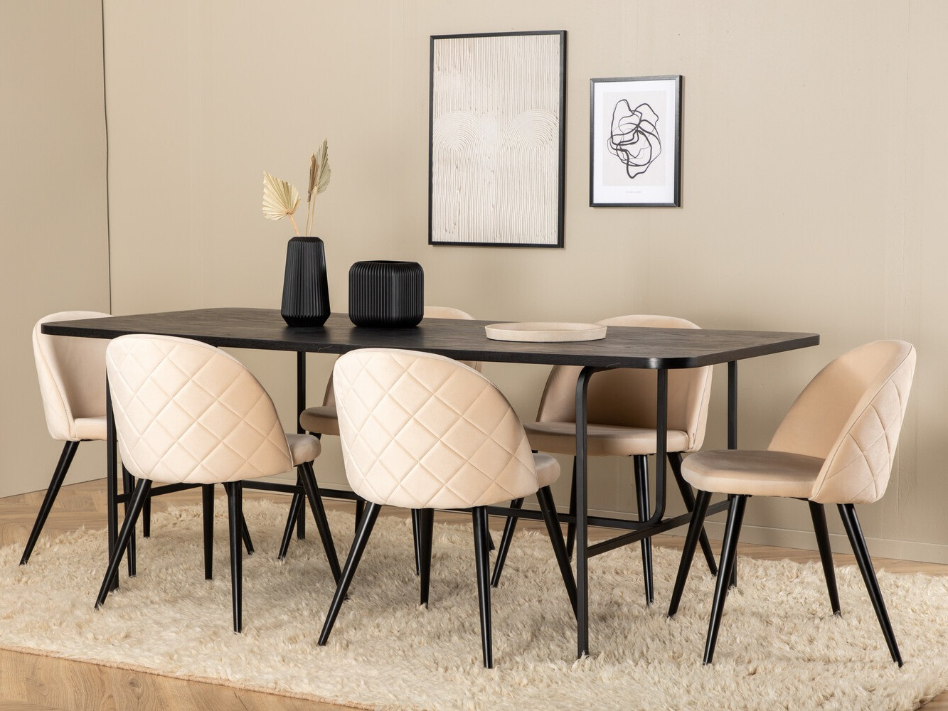 Salle à manger complète Dallas 2784 (Crème + Noir)