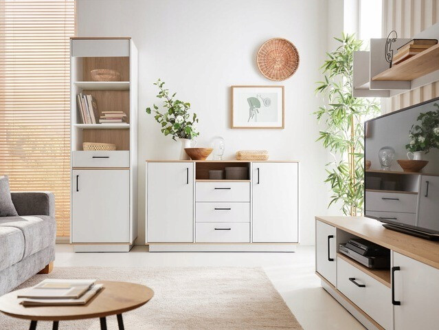 Commode Omaha T122 (Chêne clair + Blanc)