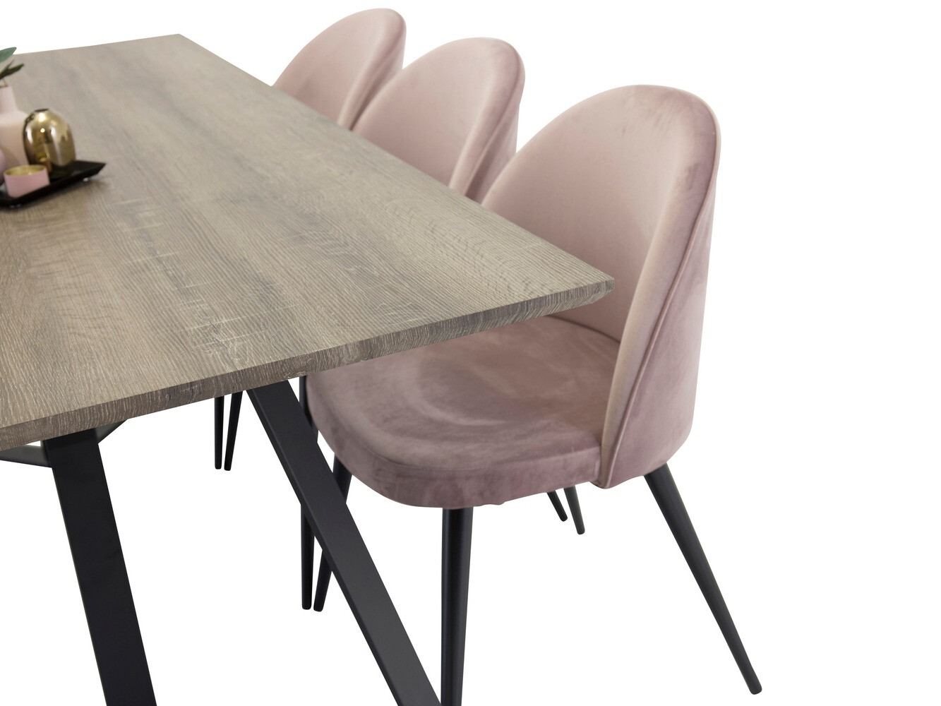 Salle à manger complète Dallas 340 (Rose Dusty + Noir)