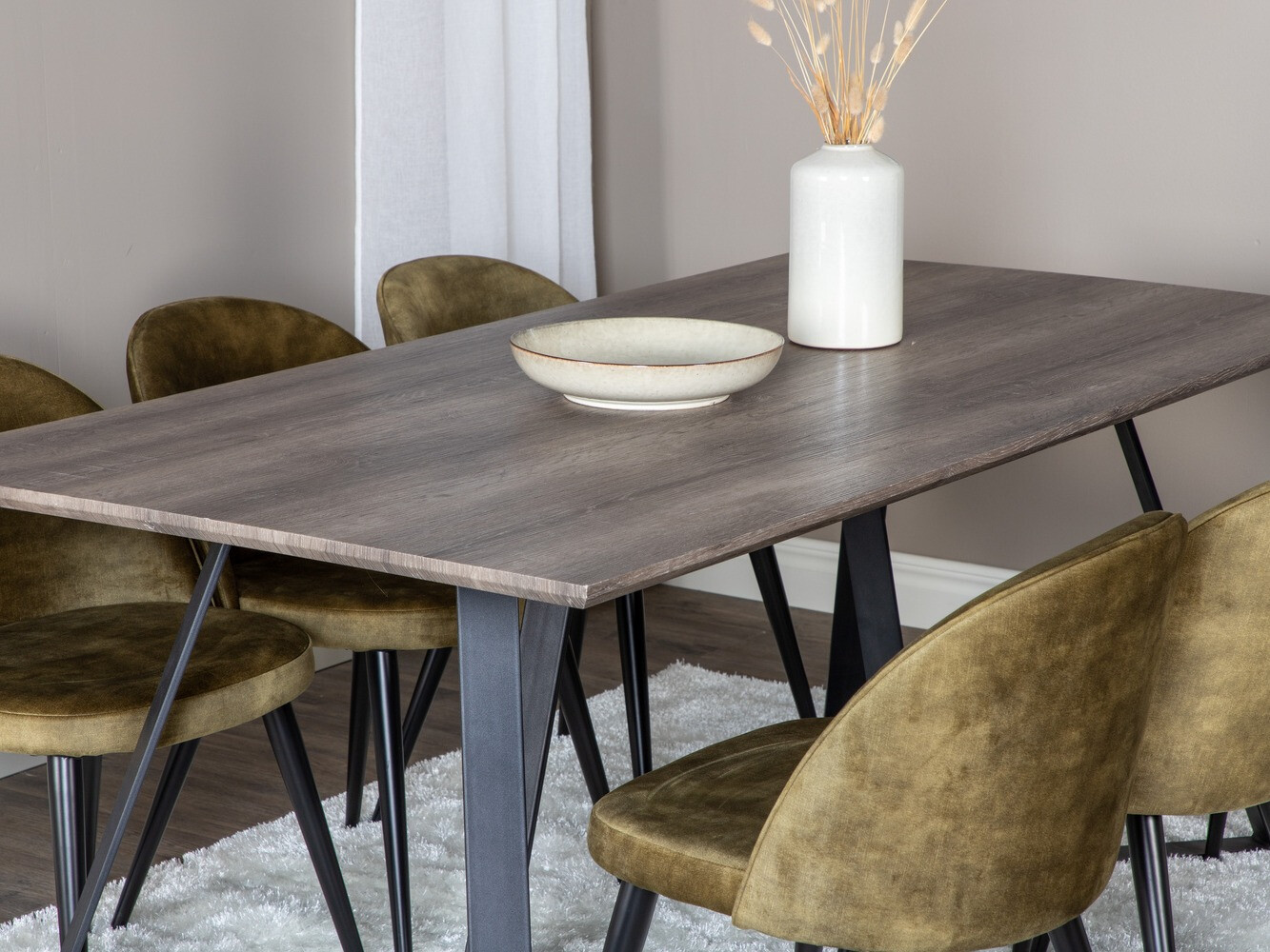 Salle à manger complète Dallas 340 (Vert poussiéreux + Noir)