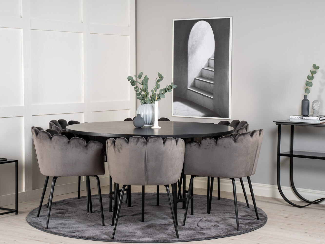 Salle à manger complète Dallas 312 (Gris + Noir)