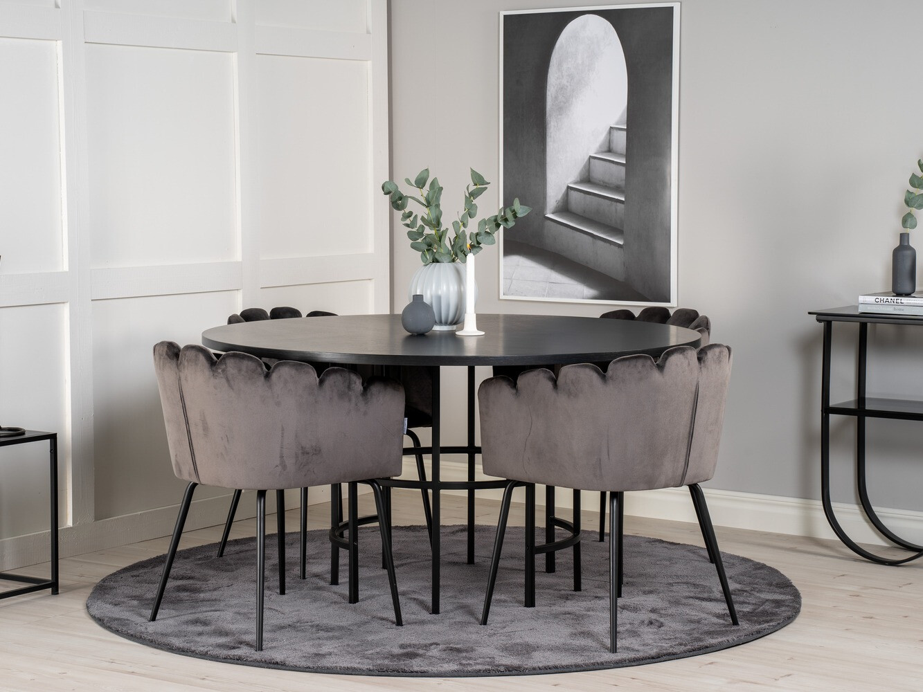 Salle à manger complète Dallas 313 (Gris + Noir)