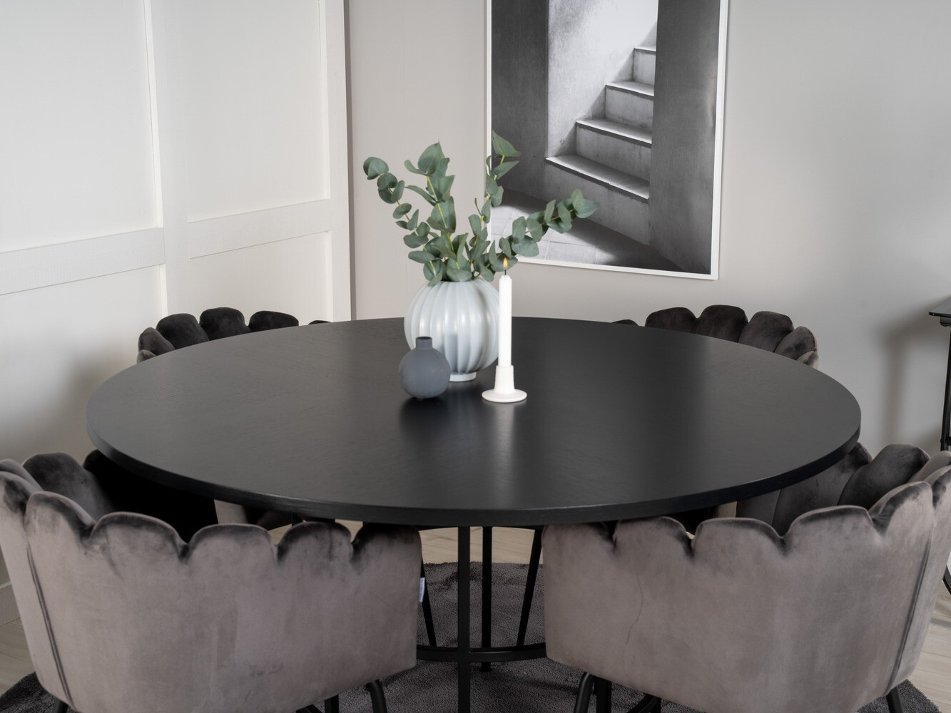 Salle à manger complète Dallas 313 (Gris + Noir)