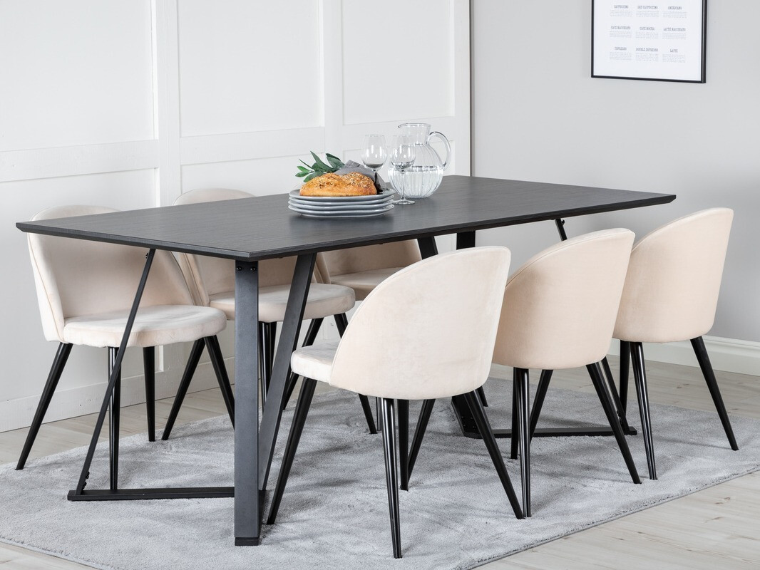 Salle à manger complète Dallas 360 (Beige + Noir)