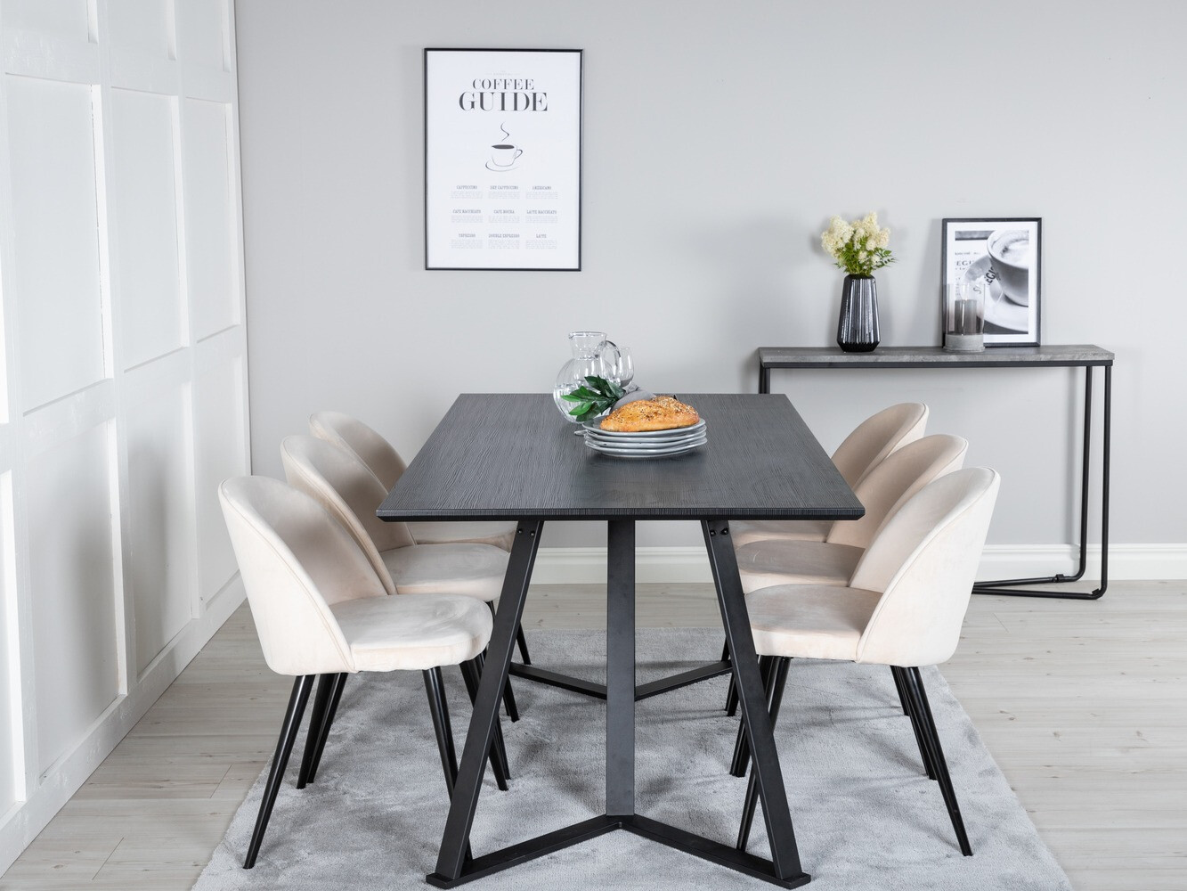 Salle à manger complète Dallas 360 (Beige + Noir)