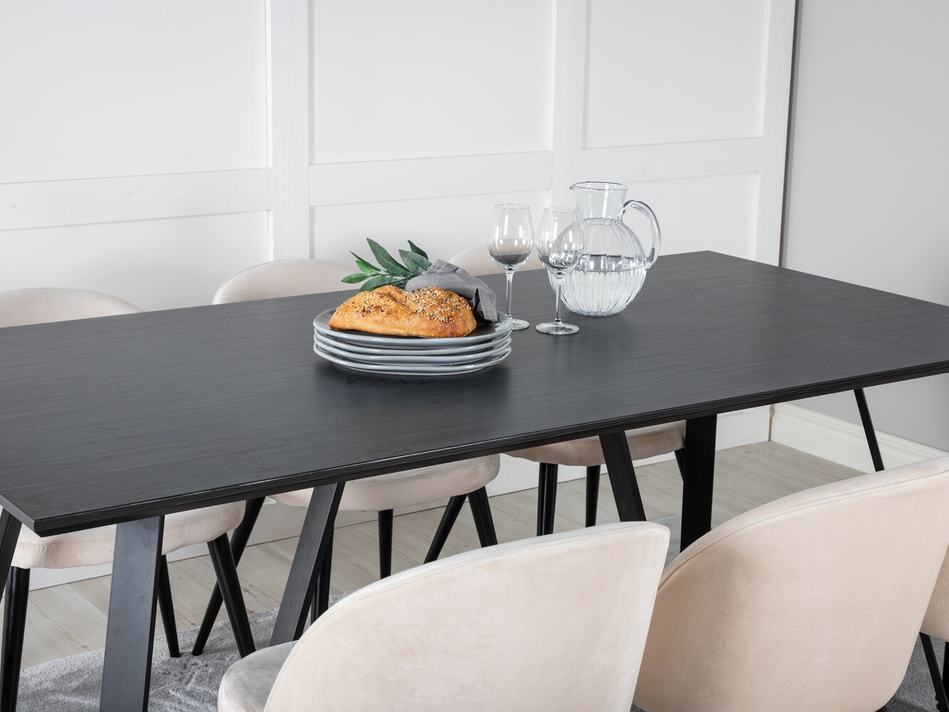 Salle à manger complète Dallas 360 (Beige + Noir)