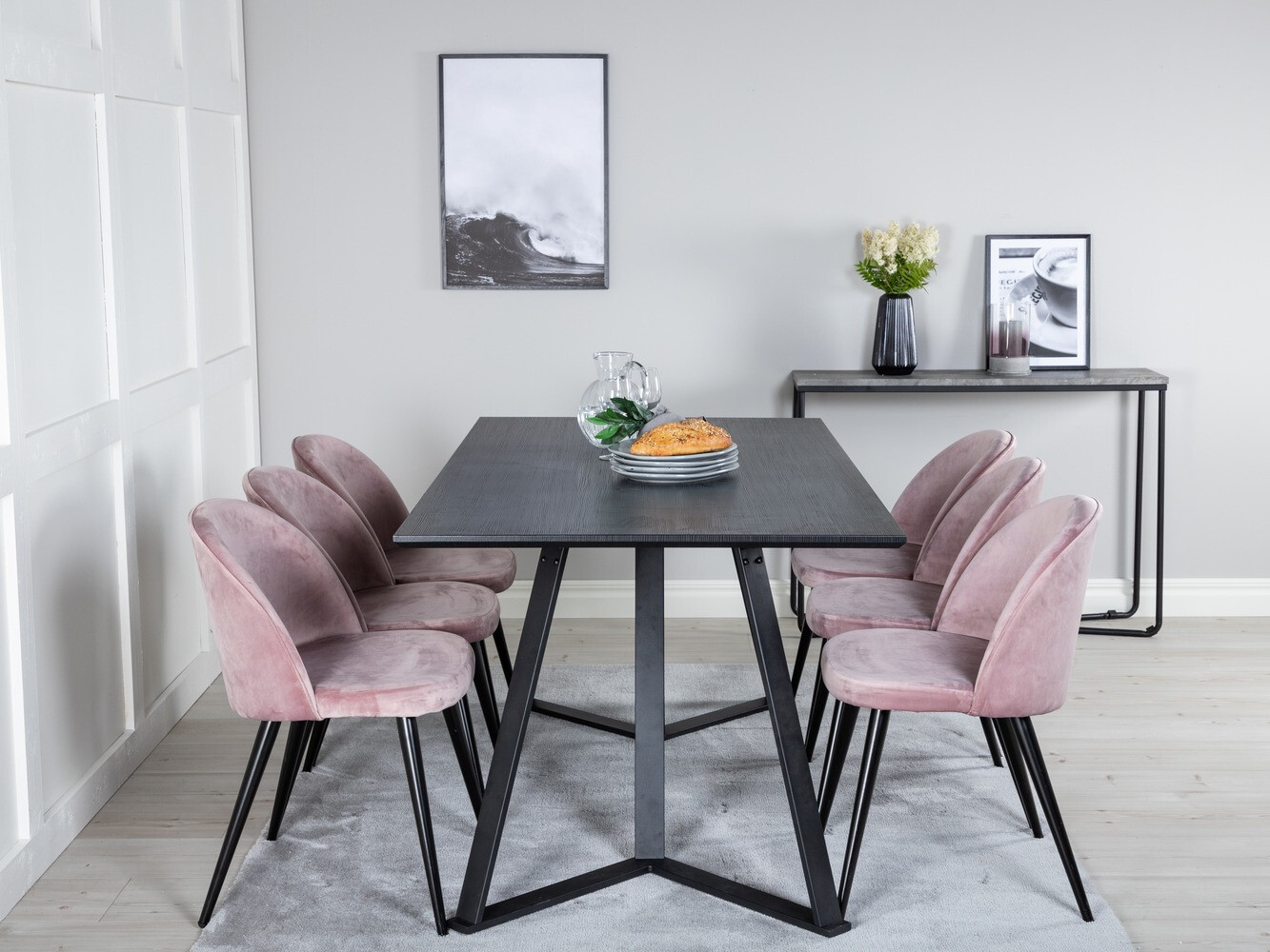 Salle à manger complète Dallas 360 (Rose + Noir)