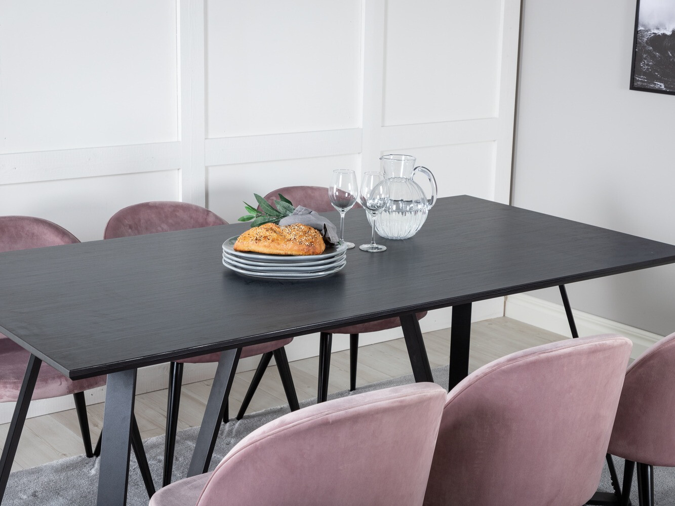 Salle à manger complète Dallas 360 (Rose + Noir)
