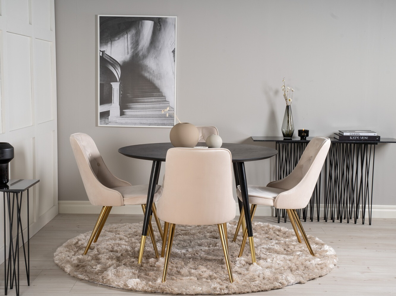 Salle à manger complète Dallas 1178 (Beige + Doré)