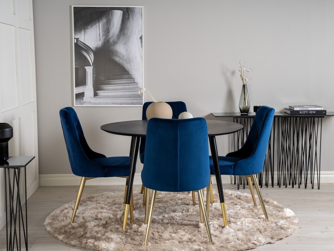 Salle à manger complète Dallas 1178 (Bleu + Doré)