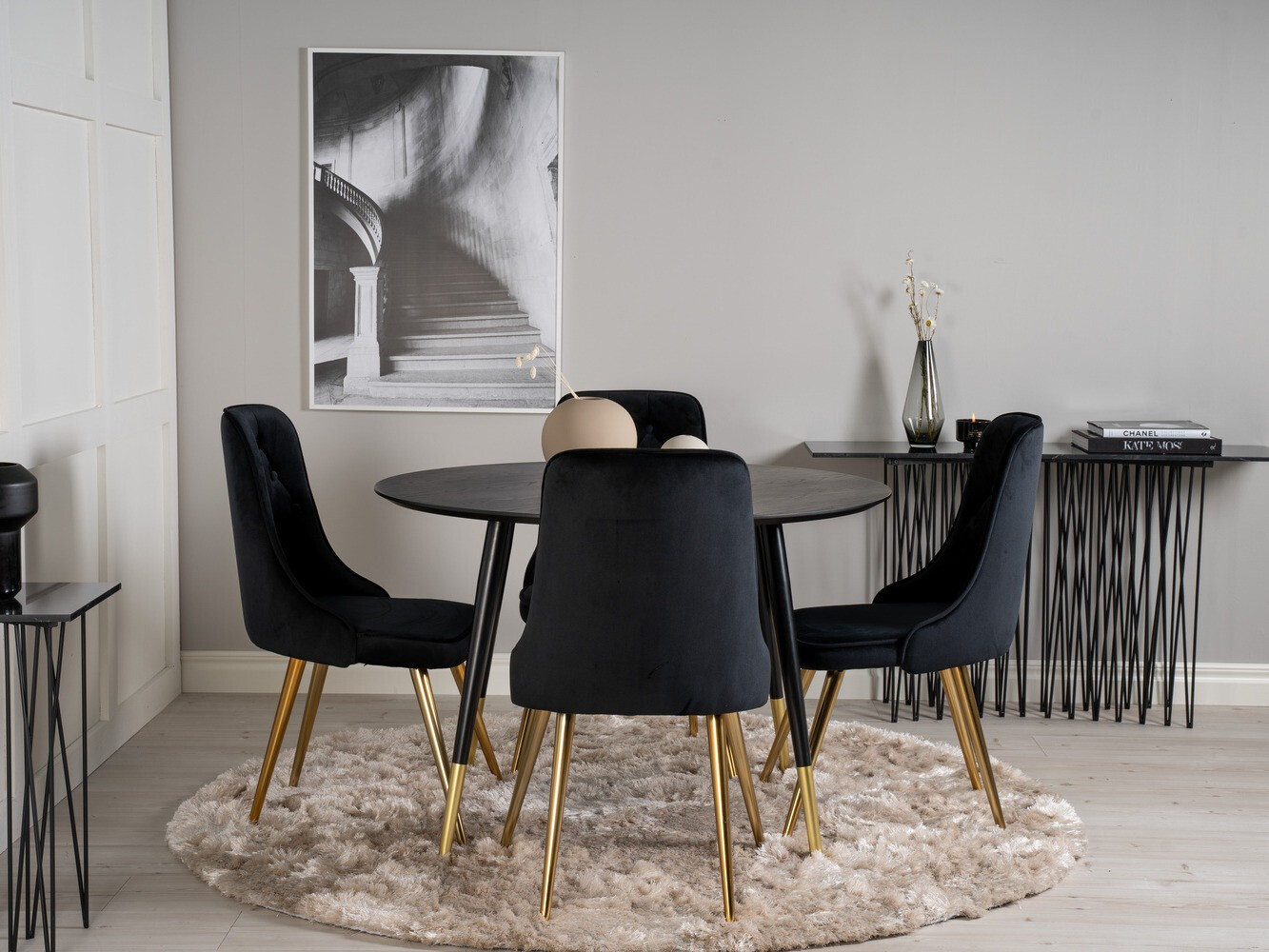 Salle à manger complète Dallas 1178 (Noir + Doré)