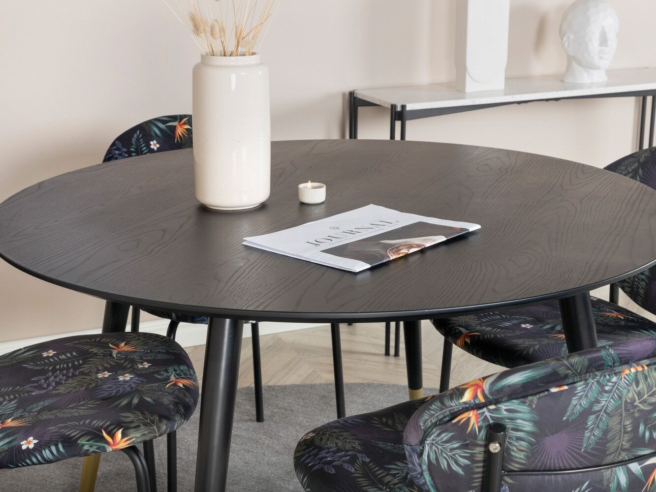 Salle à manger complète Dallas 1186 (Motif floral + Noir)