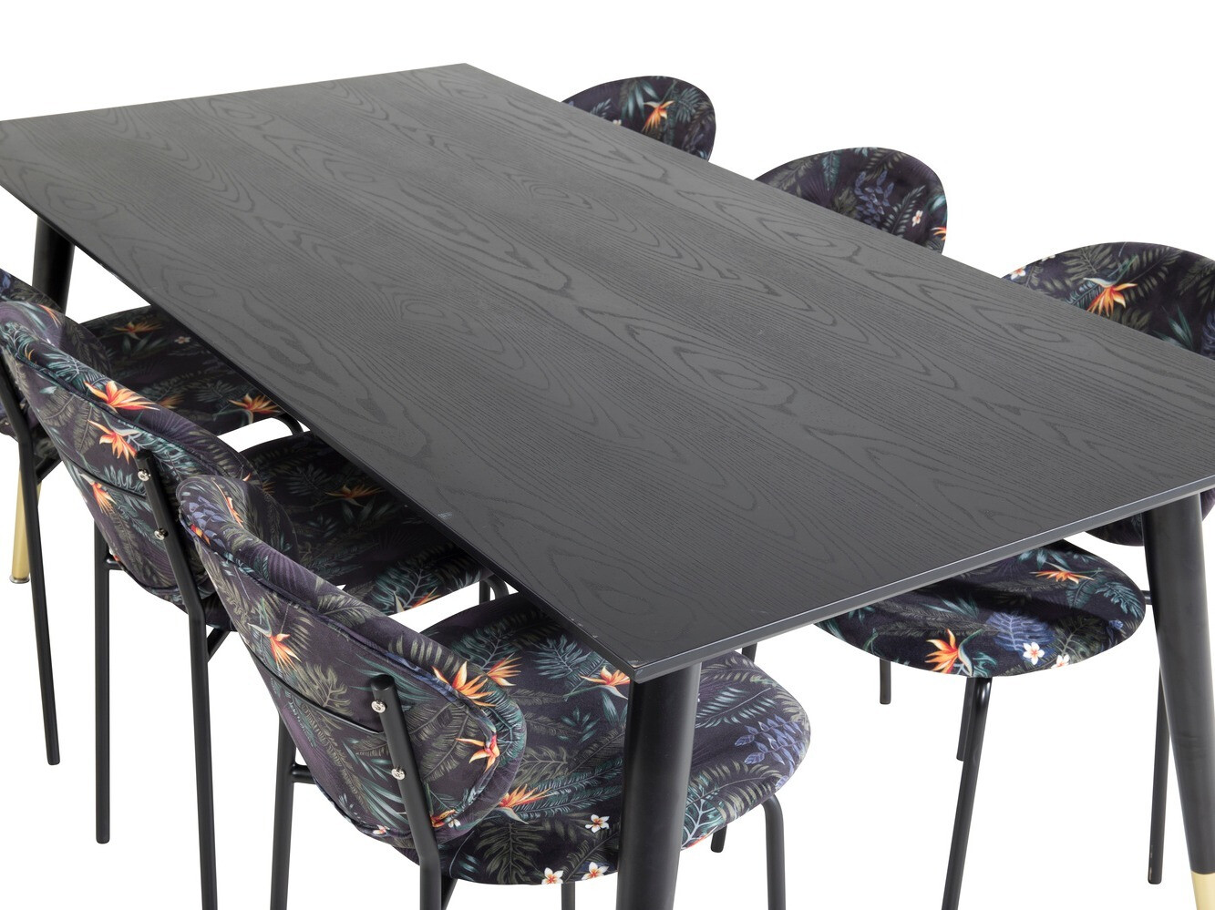 Salle à manger complète Dallas 1260 (Motif floral + Noir)