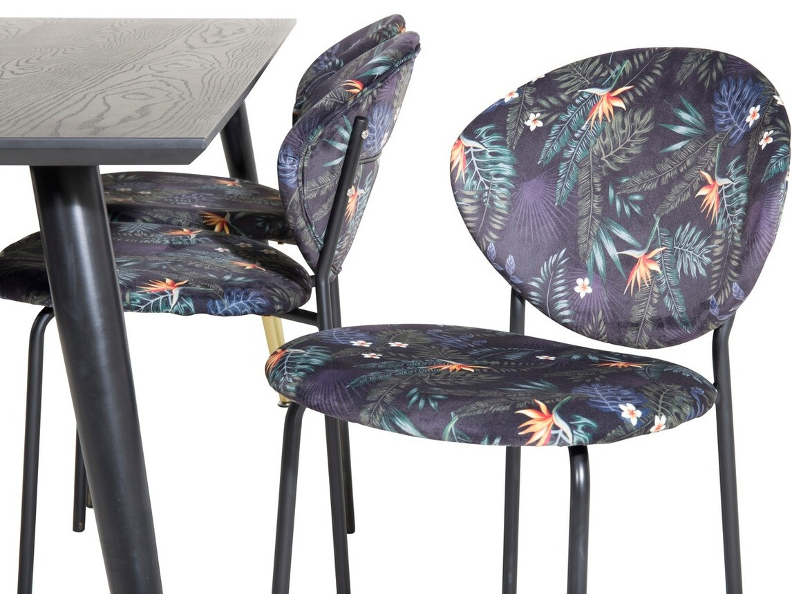 Salle à manger complète Dallas 1260 (Motif floral + Noir)