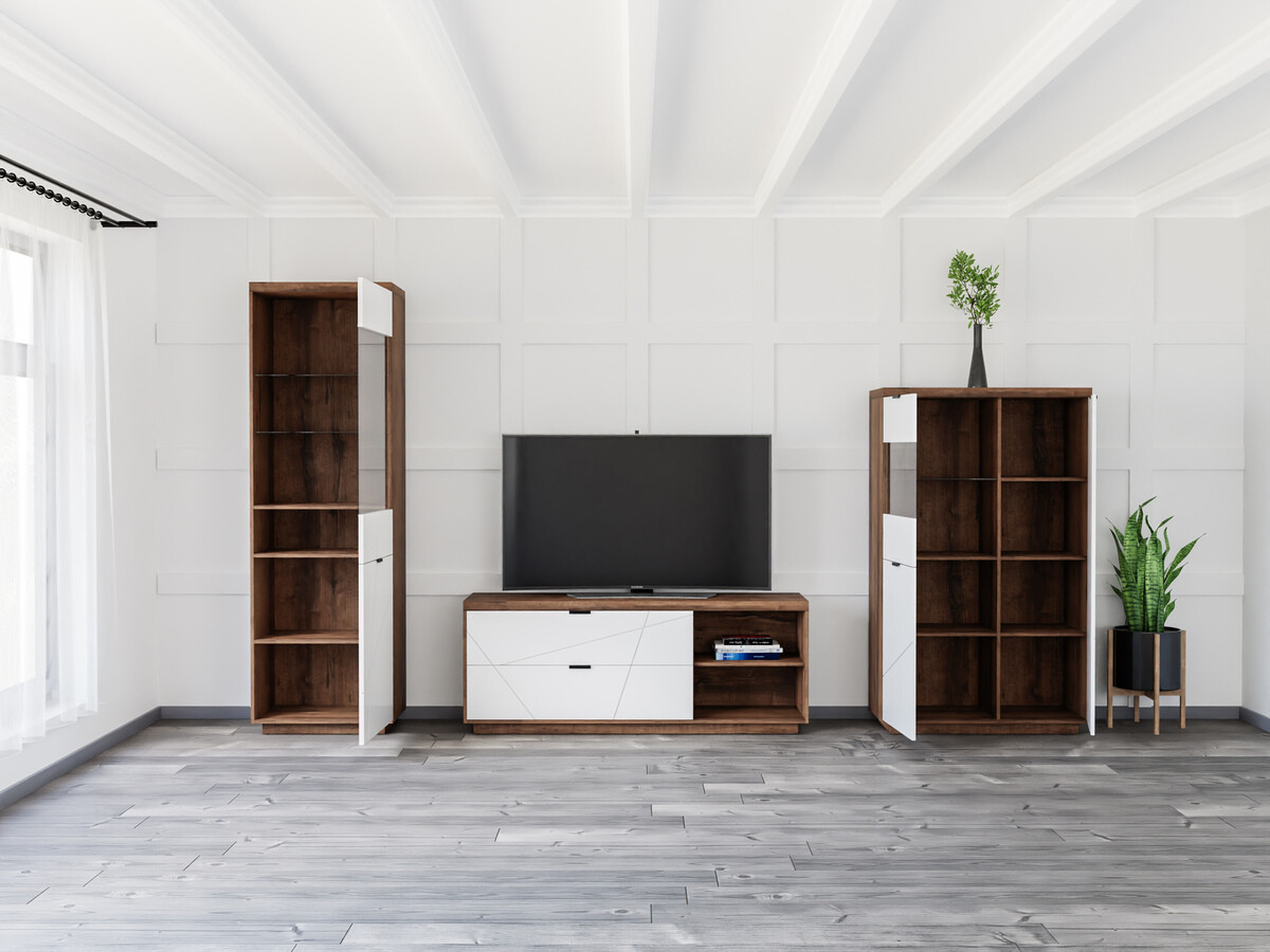 Ensemble de salon Fivale 112 (Chêne delano foncé + Blanc brillant)