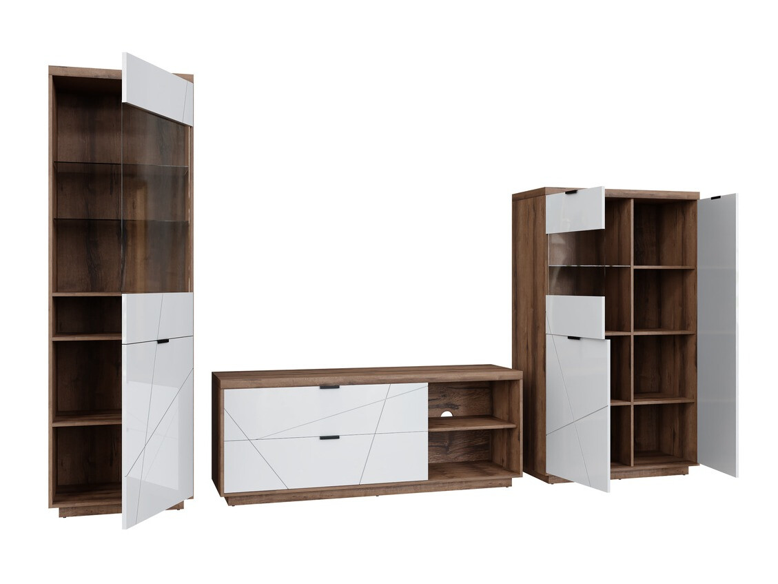 Ensemble de salon Fivale 112 (Chêne delano foncé + Blanc brillant)