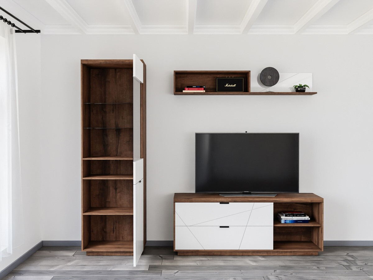 Ensemble de salon Fivale 113 (Chêne delano foncé + Blanc brillant)