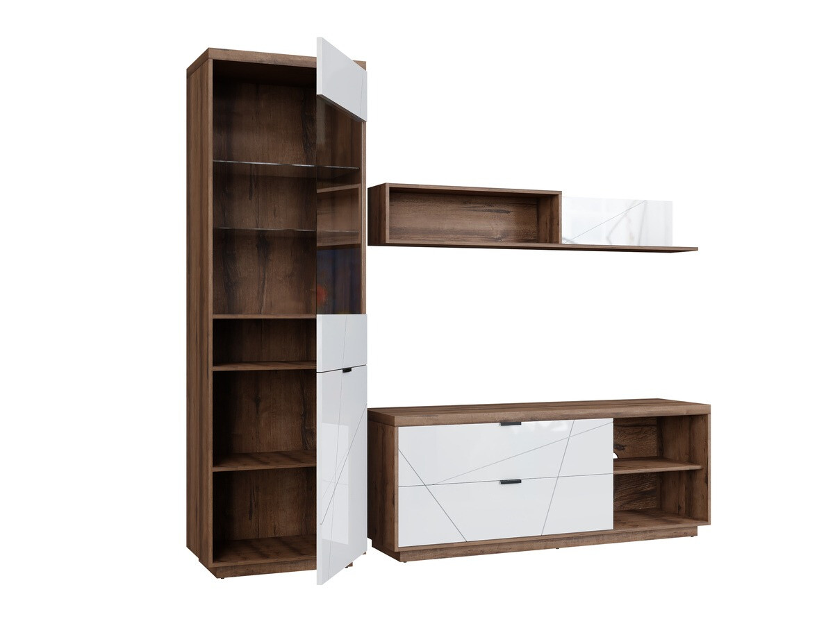 Ensemble de salon Fivale 113 (Chêne delano foncé + Blanc brillant)