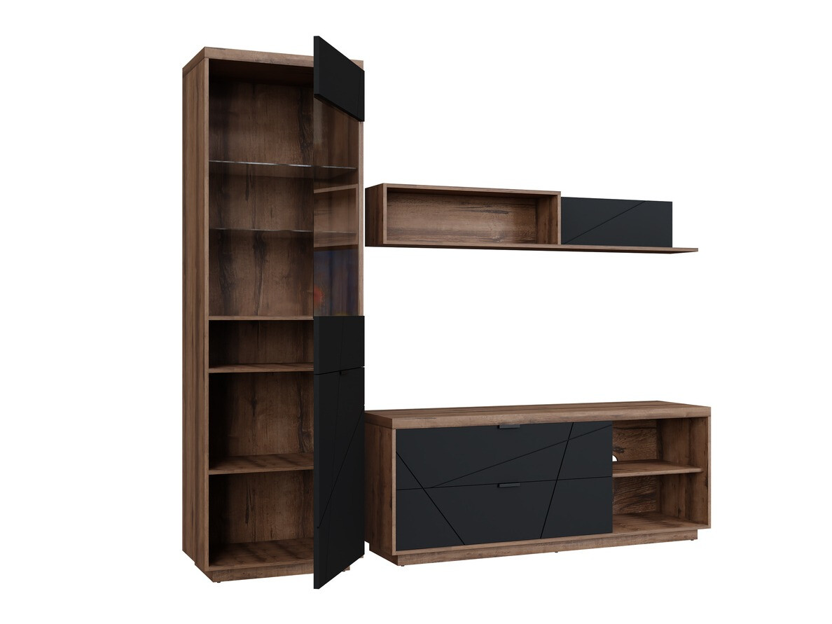 Ensemble de salon Fivale 113 (Chêne delano foncé + Noir mat)